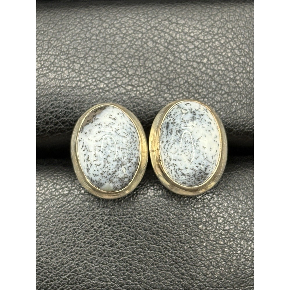 EUC Sterling Silver Dendrite Oval Earrings 925 5.9 Grams E13